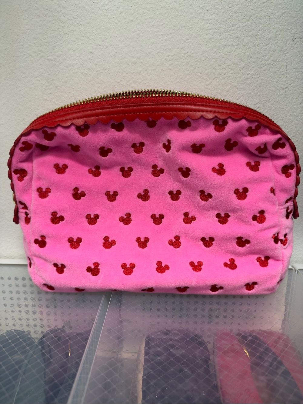 Stoney Clover Lane Pink Cosmetic Pouch with Red Mickey Pattern
